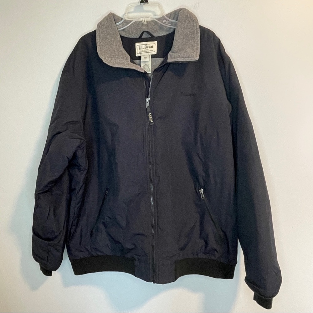 L.L. Bean Black Bomber Jacket with Light Gray Collar